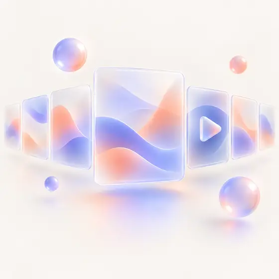 A grid of floating photo and video tiles