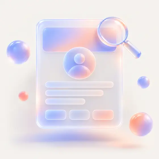 A calm profile card under a magnifying lens